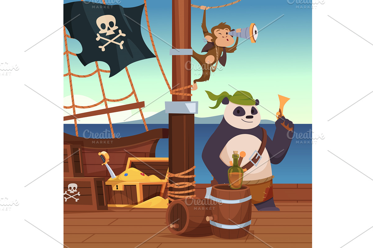 Cartoon pirates. wild animals, an Animal Illustration by Onyx
