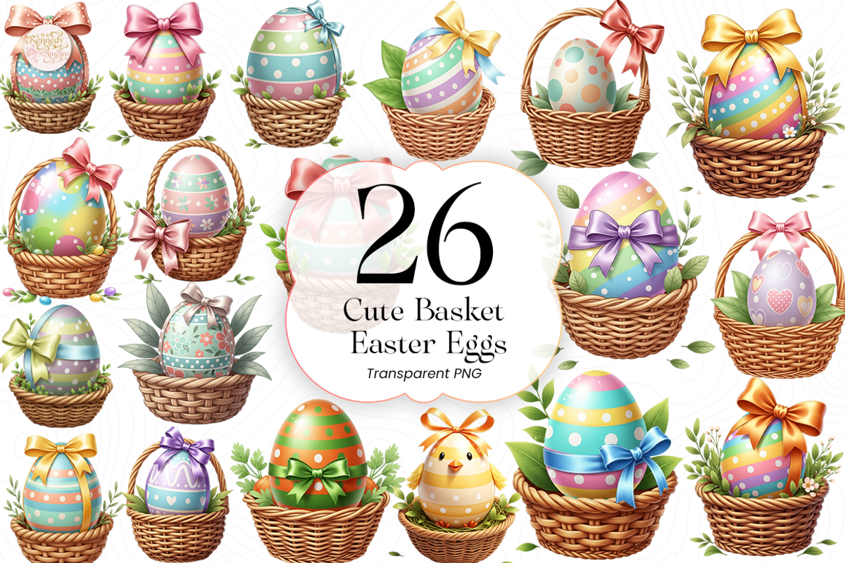 Cute Easter Egg Basket PNG Clipart., an Object Illustration by KennedyStudio (Photo 1 of 5)
