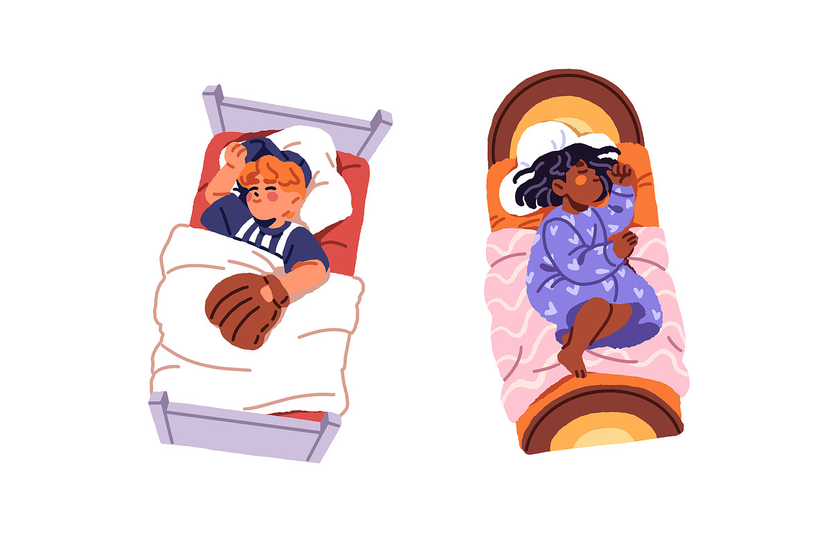 Cute children sleeping in bed set, a Person Illustration by PaperTrident (Photo 3 of 6)