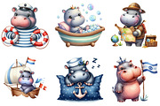 Hippo Clipart Sea Captain Baby Room, an Illustration by DreamArtGraphic (Thumbnail 2 of 5)