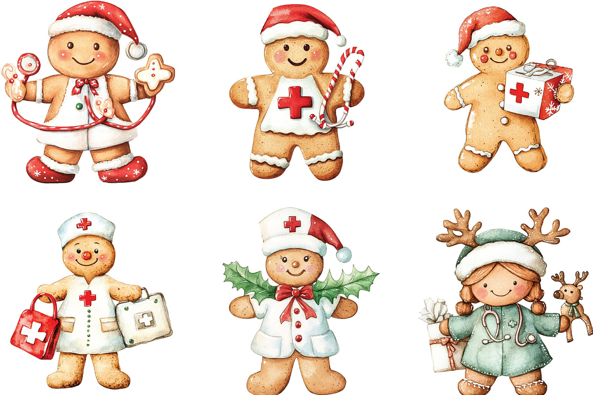 Christmas Gingerbread Nurse Clipart, an Illustration by CraftArtStudio (Photo 3 of 6)