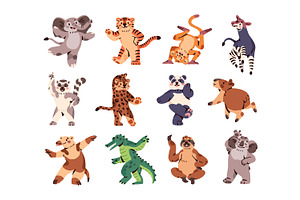 Funny animals dancing set, cards, an Animal Illustration by PaperTrident