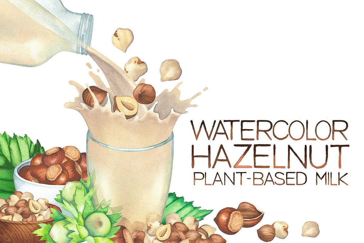 Watercolor hazelnuts and milk, a Food Illustration by Ekaterina Glazkova (Photo 1 of 10)