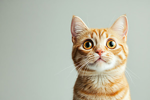 Ginger cat with big surprised eyes on grey background, an Animal Photo by AlyaAnd