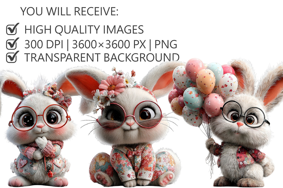 Whimsical Easter Bunny Clipart, an Illustration by Pixels.Craft (Photo 2 of 5)
