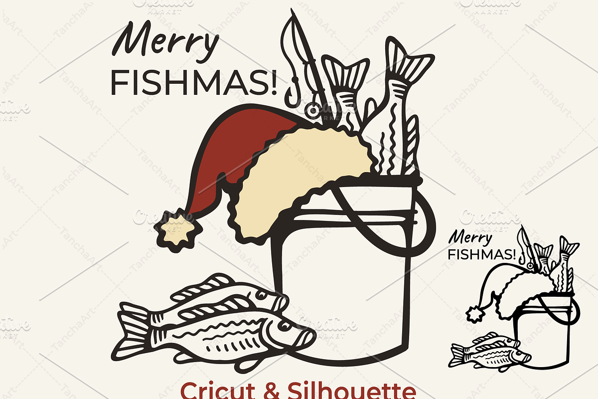Merry Fishmas SVG Christmas Fishing, an Object Graphic by TanchaArt (Photo 1 of 5)