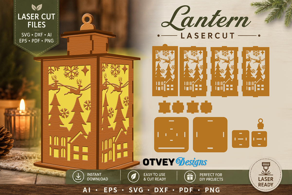 Christmas Scene Lantern Laser Cut, a Decorative Illustration by OTVEY DESIGN (Photo 7 of 13)