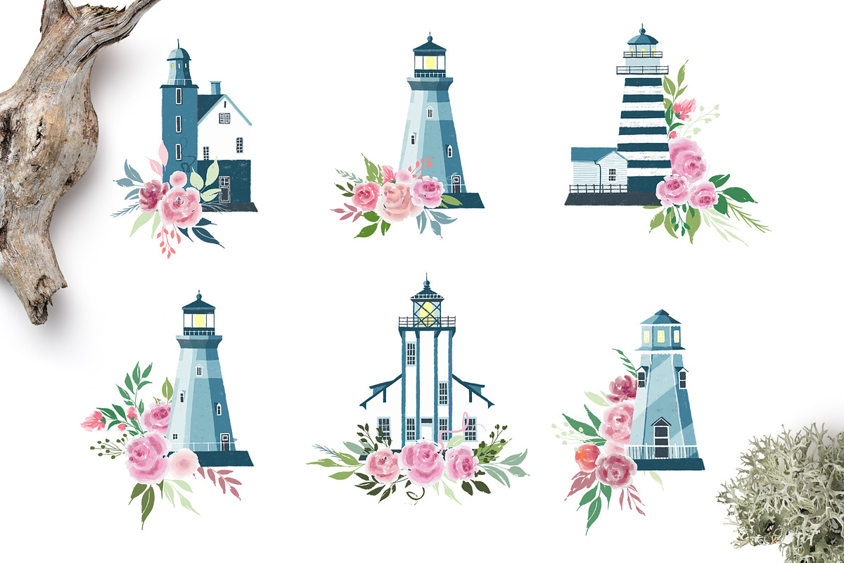 Lighthouses and floral compositions, a Decorative Illustration by ArtPavo (Photo 4 of 5)