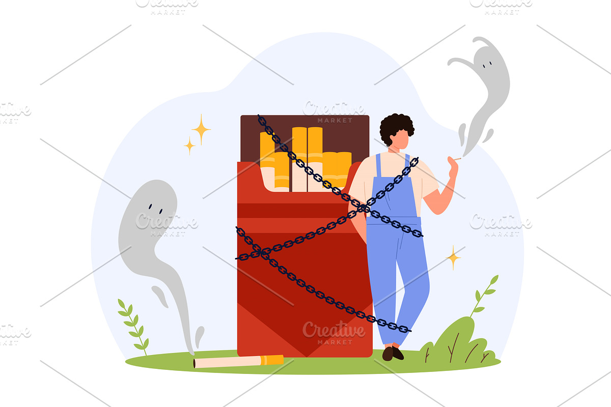 Man Resisting Cigarette Addiction, an Object Illustration by Flashvector