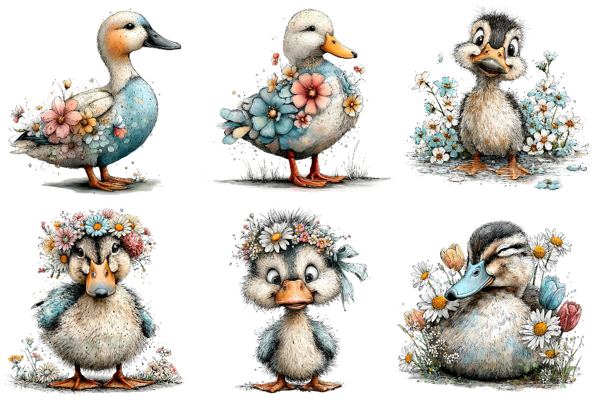 Whimsical Spring Duck Clipart, an Illustration by Dream Creation (Photo 3 of 7)