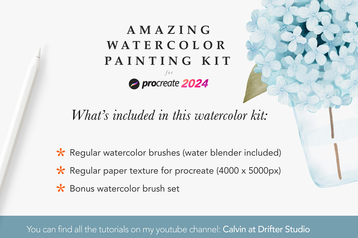 Watercolor for Procreate Kit 2024, a Plug-in Add-On by Drifter Studio PrintShop (Photo 2 of 8)