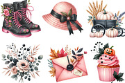 Watercolor Pink and Black Autumn PNG, an Illustration by Designking (Thumbnail 2 of 4)