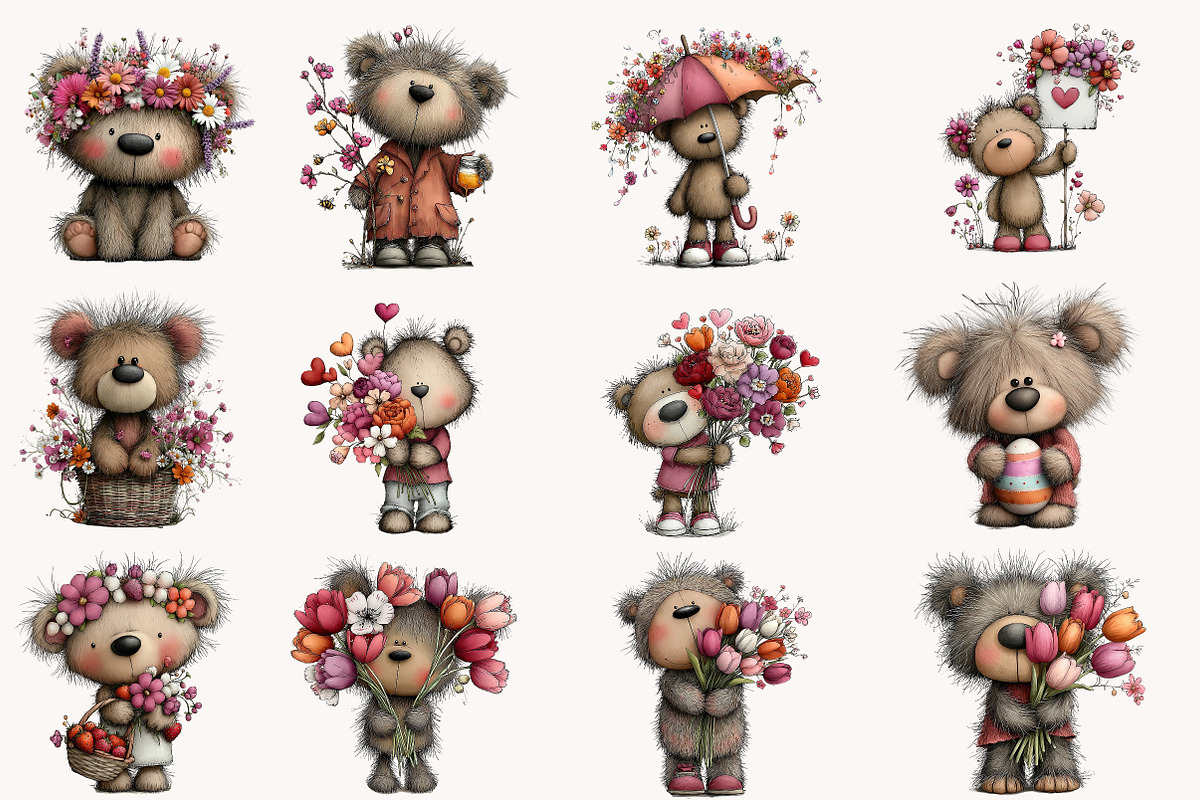 Whimsical spring teddy bear clipart, an Illustration by Designworld (Photo 4 of 10)