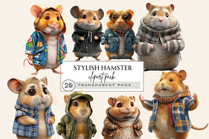STYLISH HAMSTER FAMILY CLIPART PACK, an Animal Illustration by Daring Digies