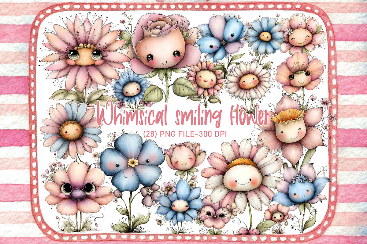 whimsical smiling flower clipart, an Illustration by Designworld (Photo 1 of 6)