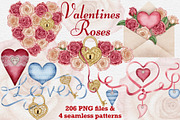Valentines Roses watercolor clipart., a Seasonal Illustration by Happy Sloth Graphics (Thumbnail 1 of 12)