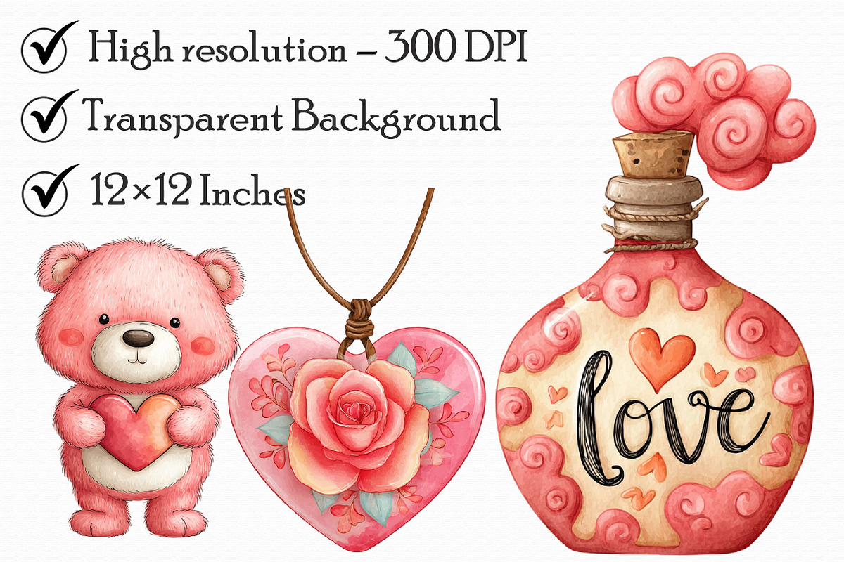 Watercolor Valentine's Day Clipart, an Illustration by Libby Wishes (Photo 3 of 7)