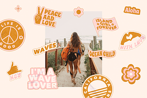 Retro Stickers Surfing Summer Vibes