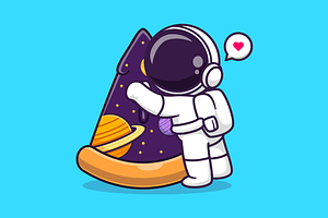 Cute Astronaut With Pizza Space