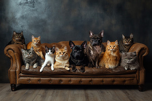 A group of dogs and cats sitting, a Photo by Pavel_design