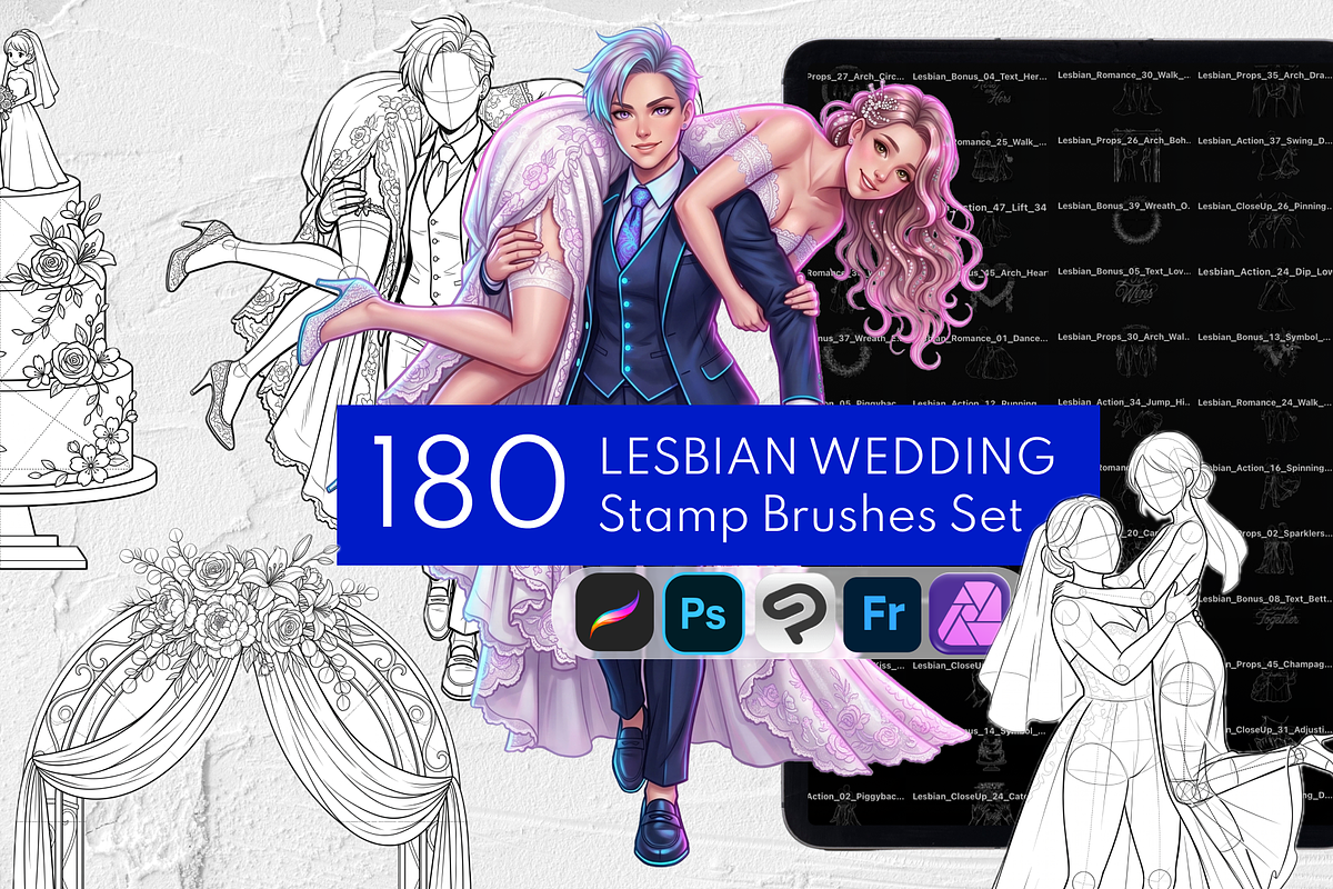 180 Lesbian Wedding Stamps Set, a Brush Add-On by Selentaori Studio (Photo 1 of 12)