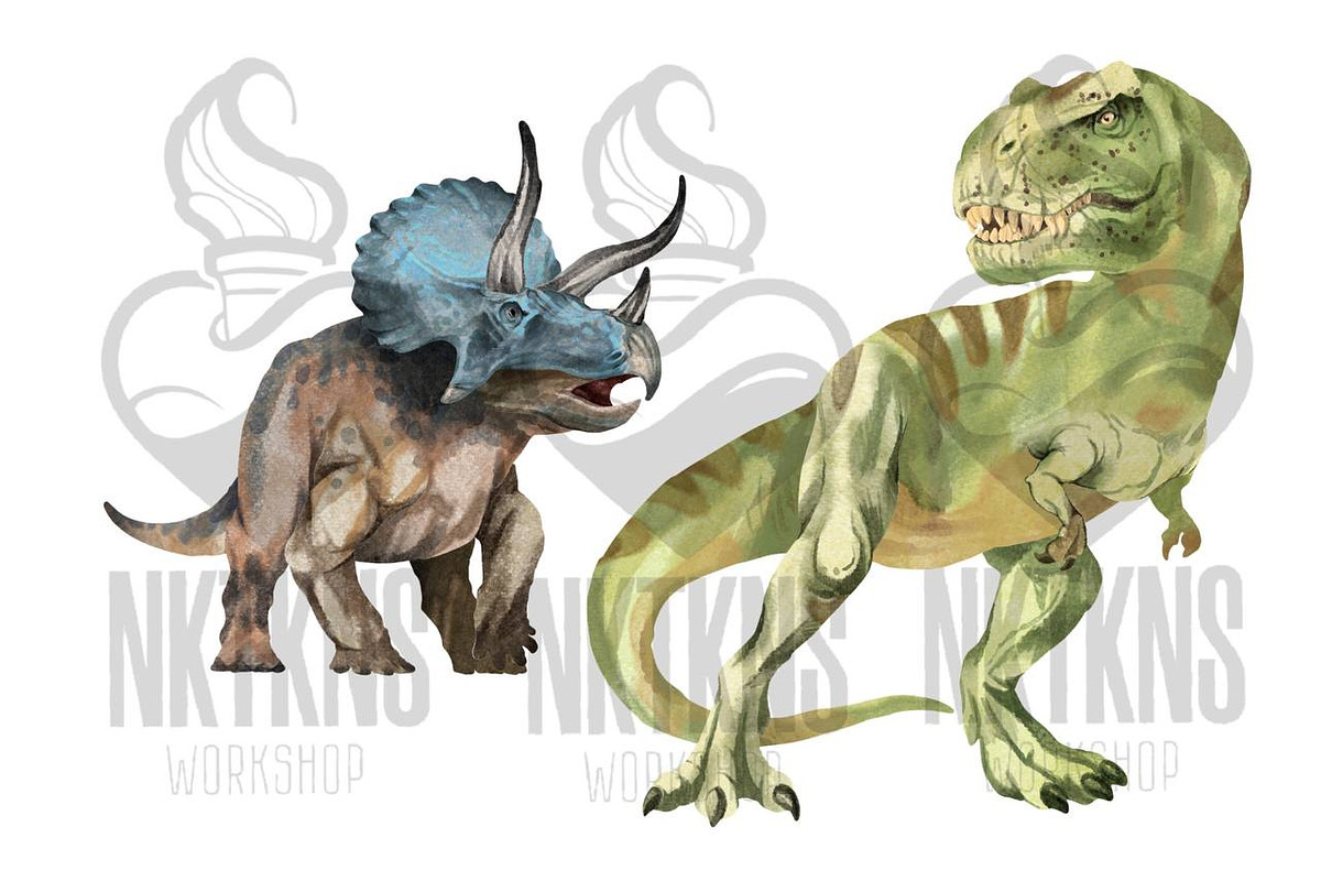 Dinosaur Watercolor Clipart, an Animal Illustration by NKTKNS (Photo 3 of 6)