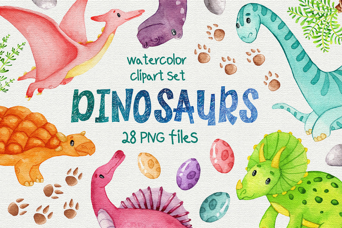 Dinosaurs watercolor clipart, an Object Graphic by Trinibis (Photo 1 of 5)