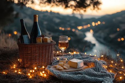 Romantic Wine Cheese Picnic Sunset V, a Background Photo by Pixeness