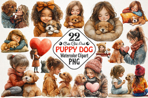 Cute Little Girl and Puppy Dog Png, an Illustration by RobertsArt