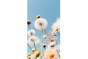 White dandelion and wildflowers, a Nature Photo by Lermont51