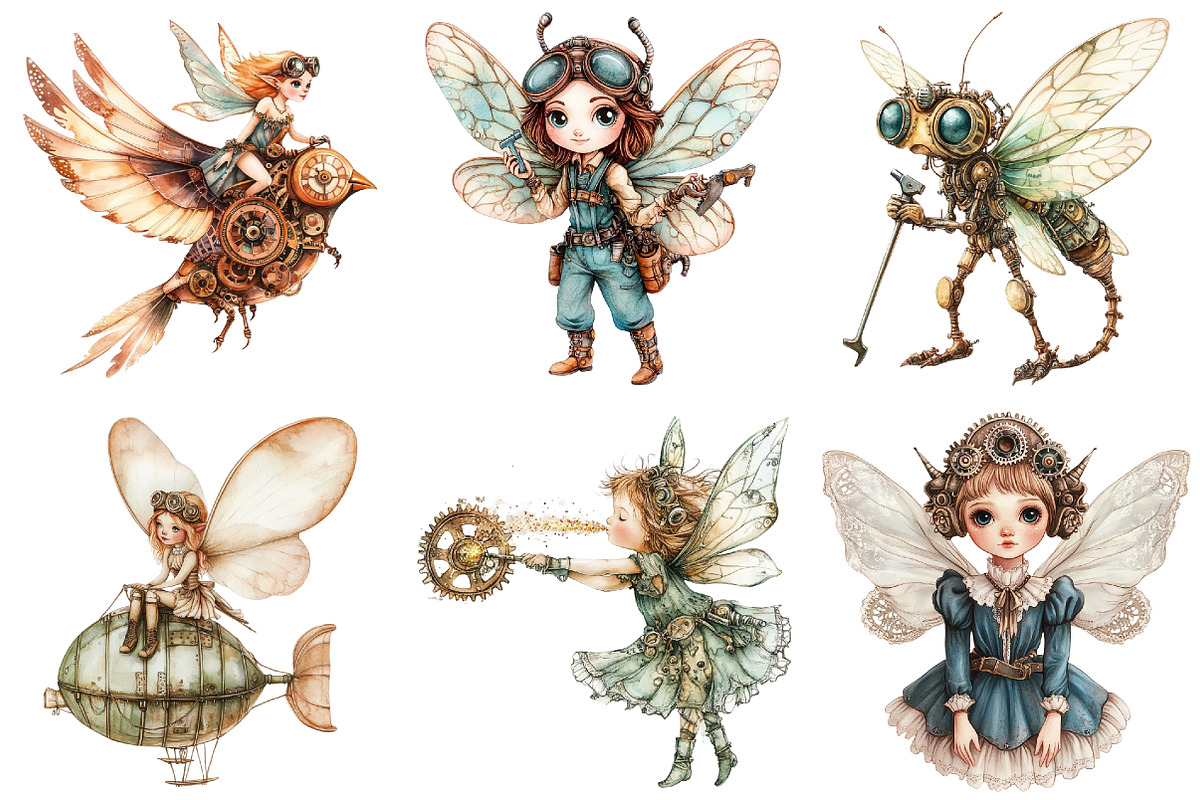 Steampunk Fairy Clipart PNG, an Illustration by Watercolor design (Photo 4 of 5)