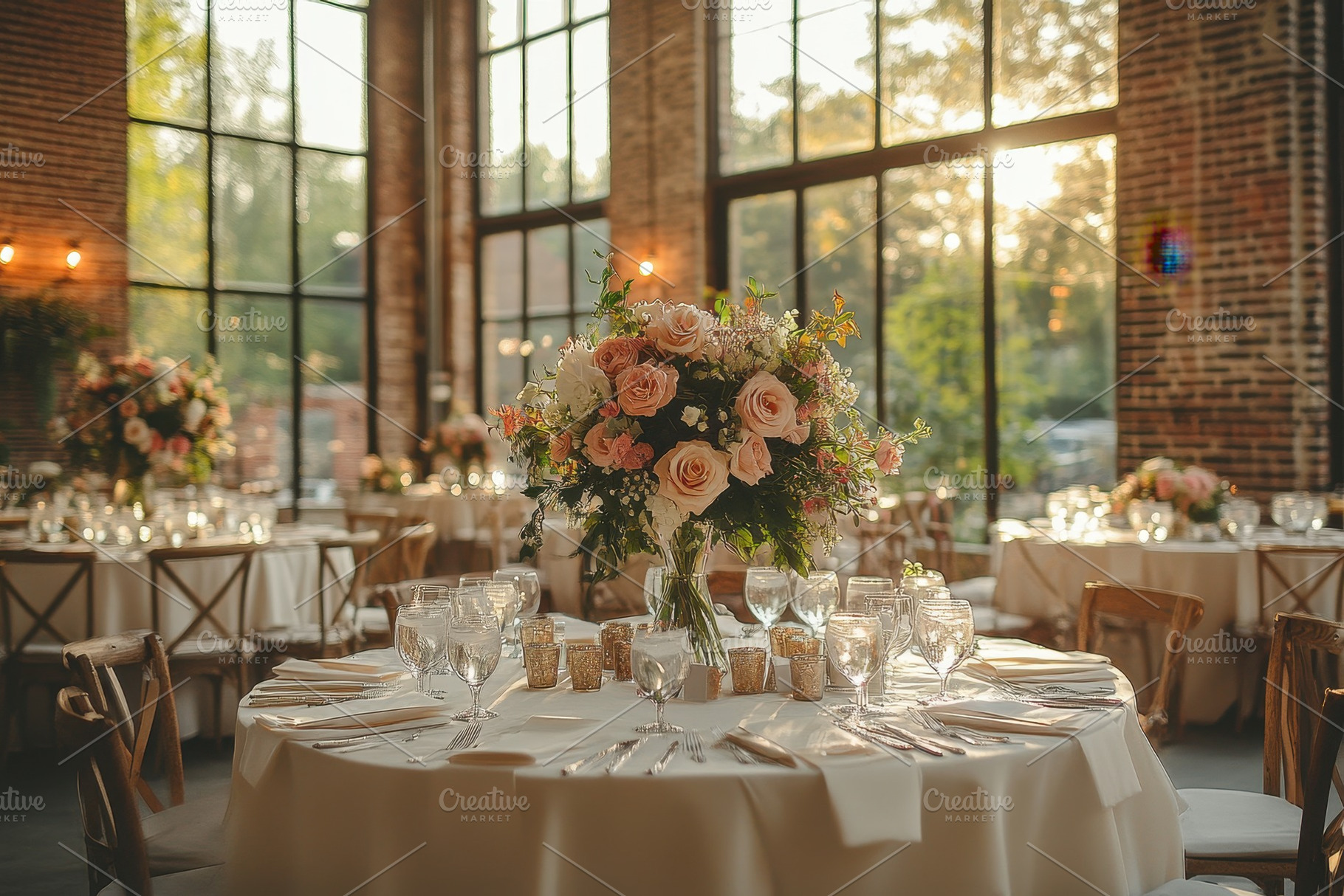 Elegant wedding reception setup with, a Photo by Tanuart