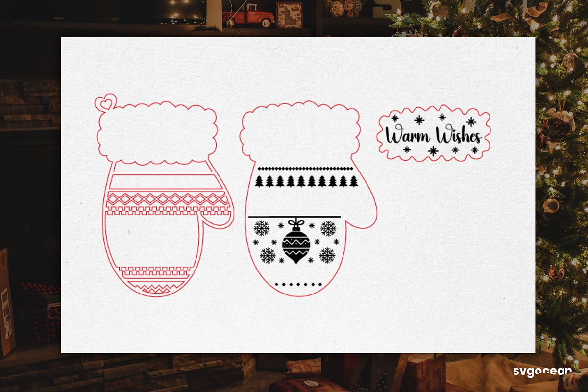 Christmas Mitten Ornament SVG Bundle, a Decorative Illustration by svgocean (Photo 11 of 13)