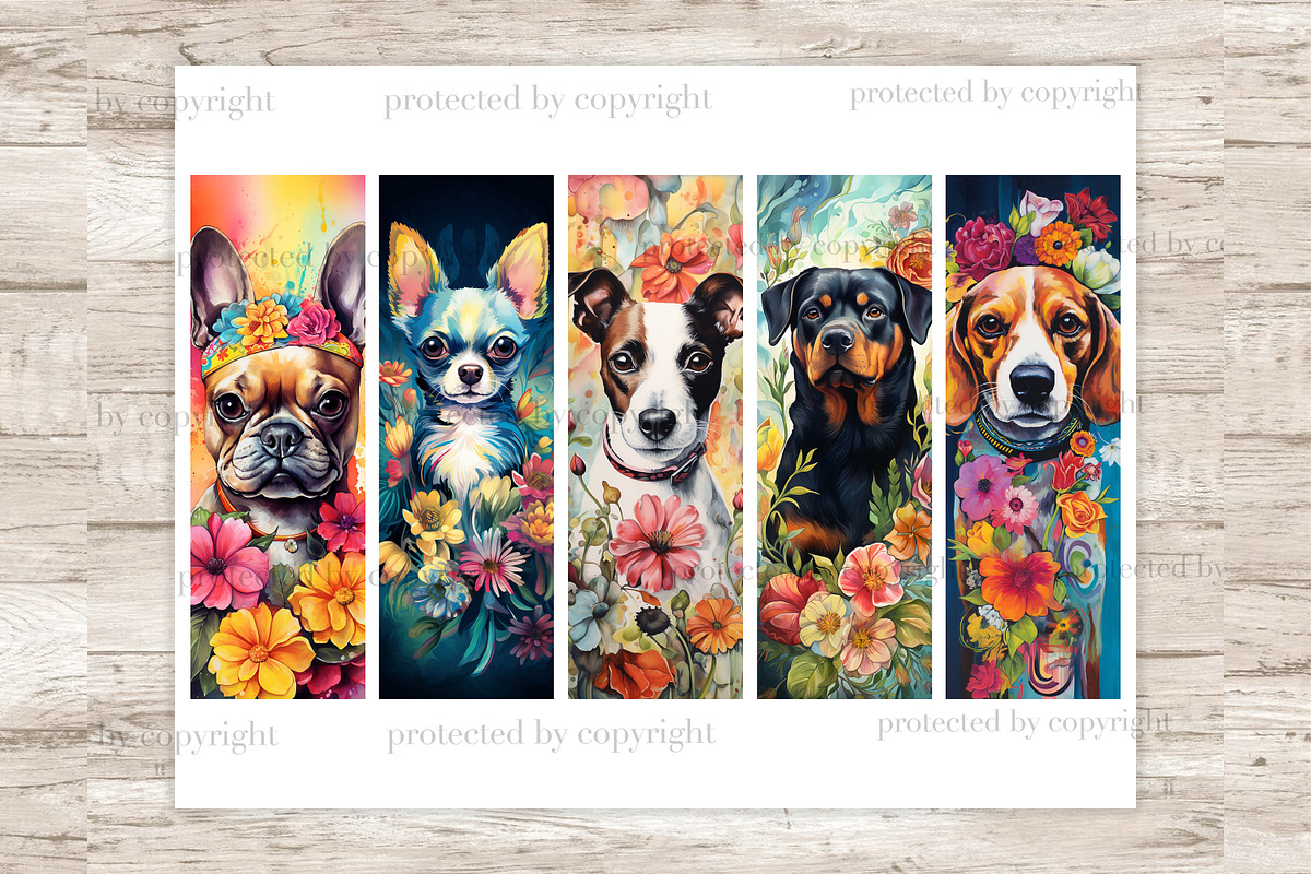 Floral Dogs Bookmarks Pets Printable, an Animal Illustration by GlamArtZhanna (Photo 2 of 3)