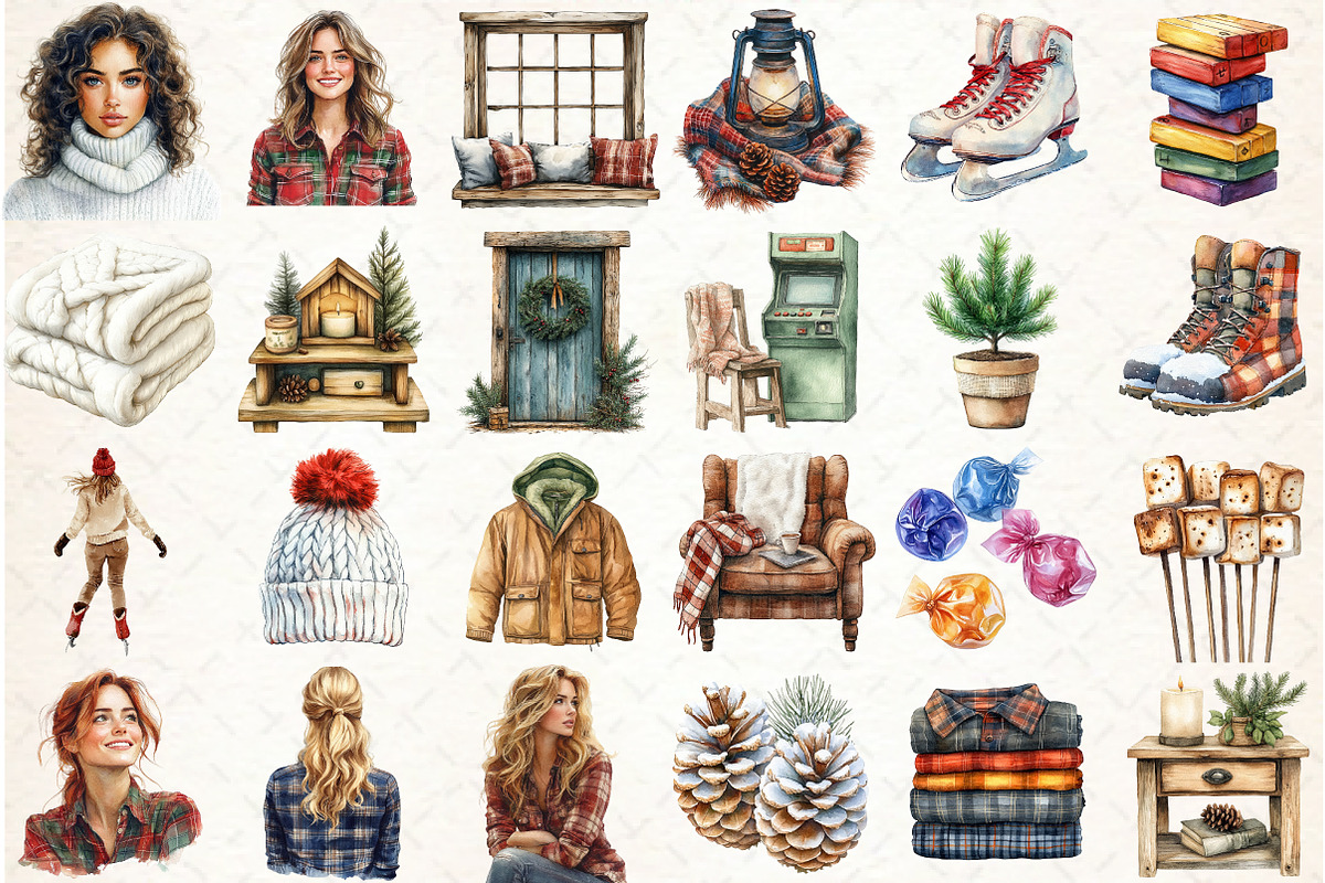 Watercolor Winter Cabin Clipart, an Illustration by Libby Wishes (Photo 3 of 7)