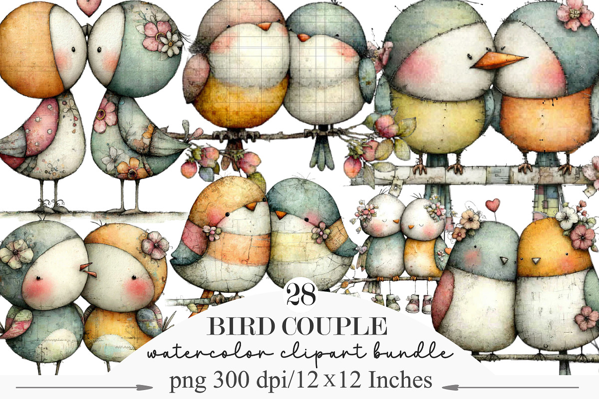 Bird Couple Sublimation Bundle, an Illustration by Designking (Photo 1 of 5)