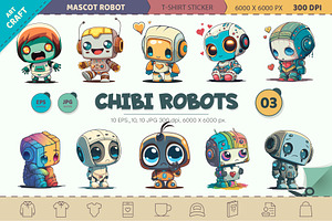 Cartoon Robots 03. T-Shirt Sticker.