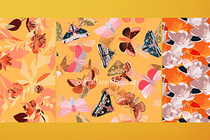 Orange Floral Seamless Vector Pack