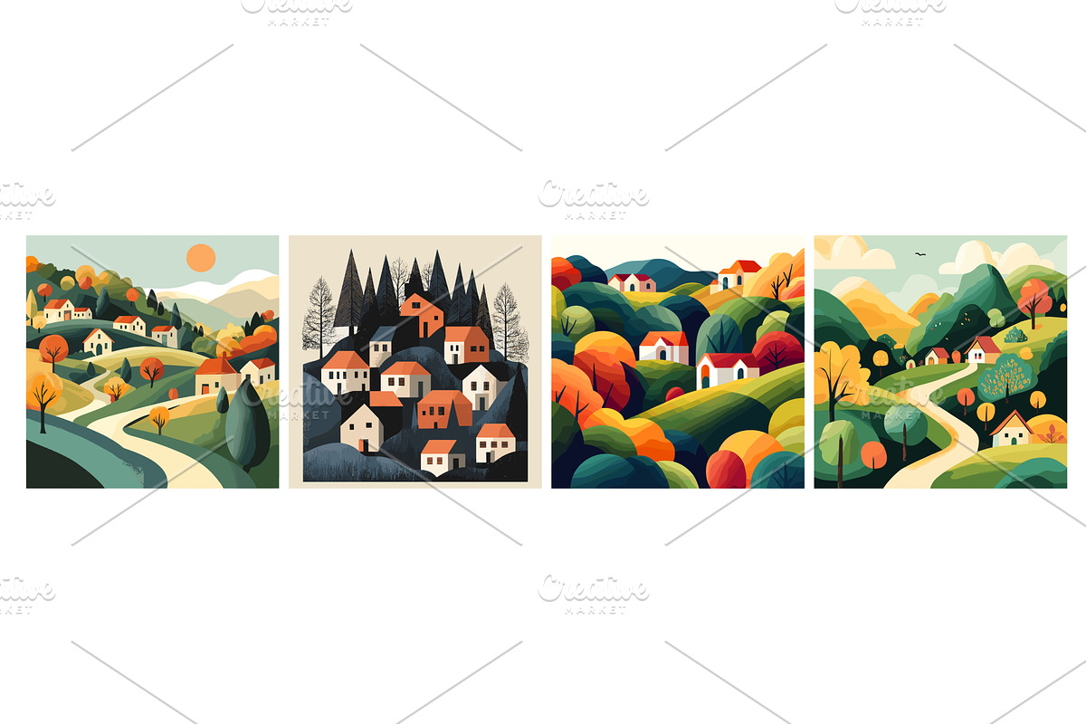 Village forest. Farm small houses in, an Illustration by Stock-Smart-Start