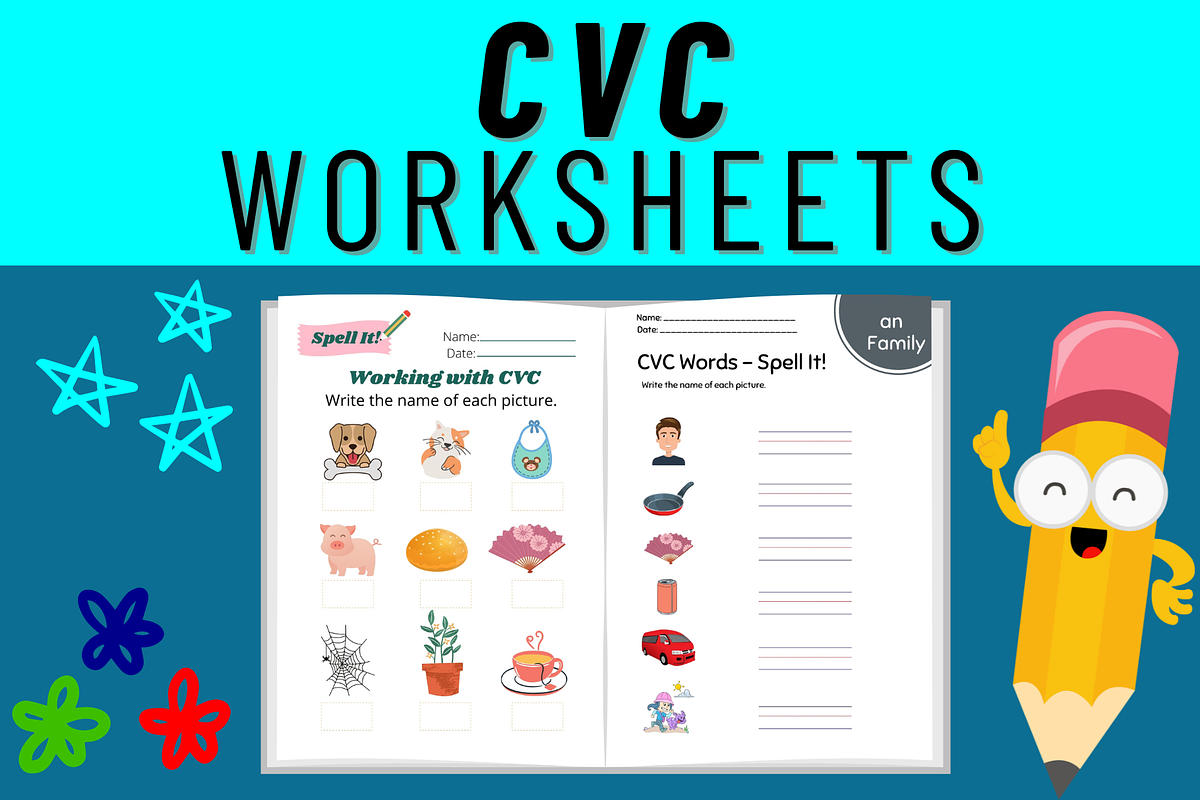 CVC Words Worksheets - Picture Cards, a Templates & Theme by Premium Digital Templates (Photo 1 of 3)
