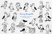 Funny Seagulls Hand-Drawn Beach, an Object Graphic by Watercolor dreams (Thumbnail 1 of 3)