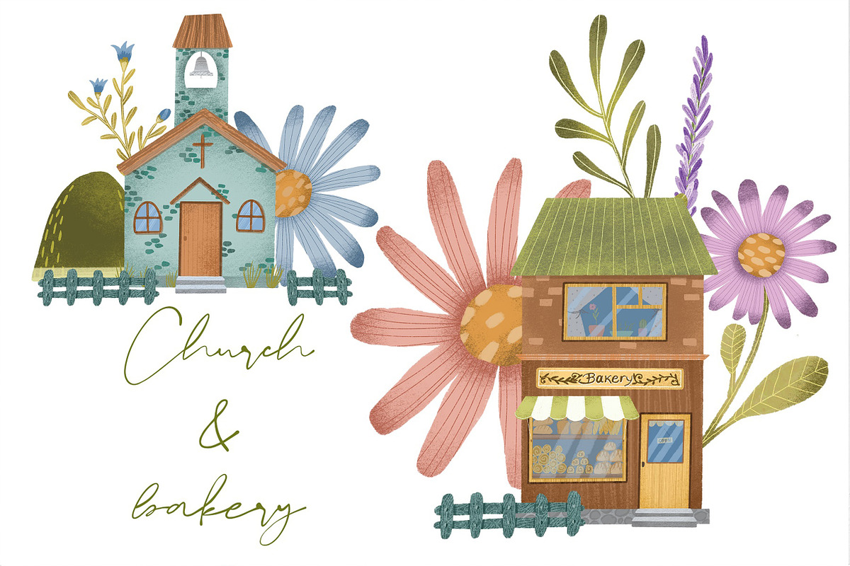 Cozy houses clipart and pattern set, an Object Illustration by Yelloo Fish (Photo 4 of 12)