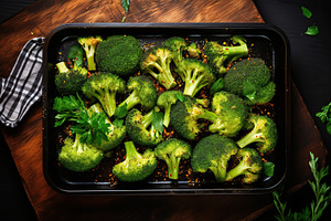 Green roasted broccoli in pan, a Food & Drink Photo by AlyaAnd
