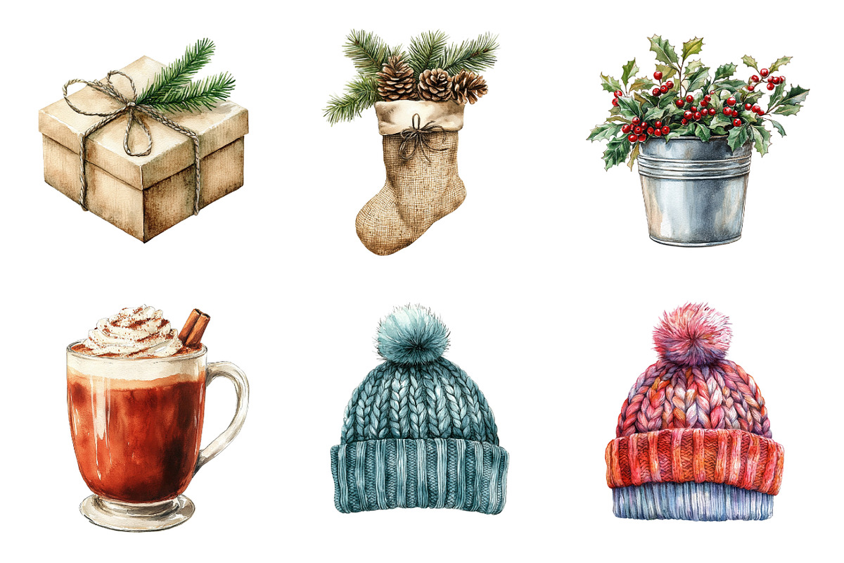 Rustic Winter Christmas Clipart, an Illustration by SinaCreation (Photo 2 of 7)
