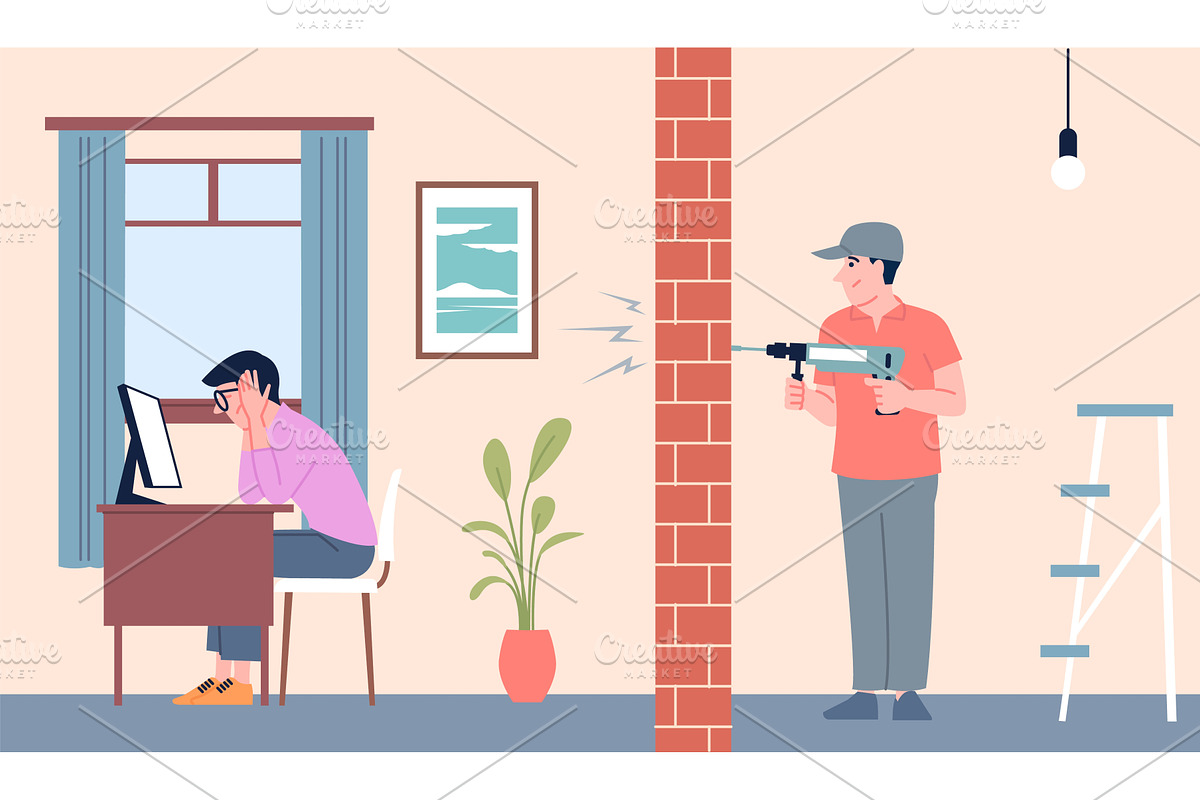 Home repair noise. Male character, a Person Illustration by LadadikArt