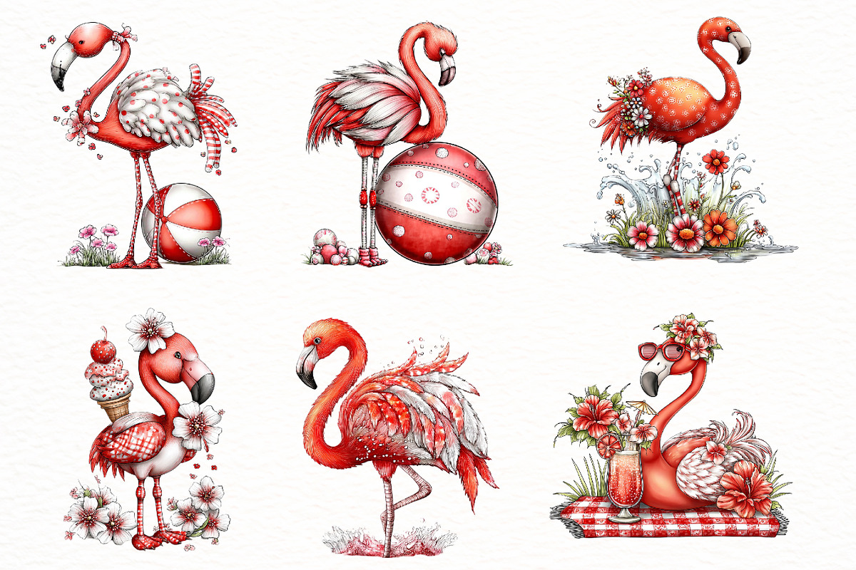Whimsical Summer flamingo clipart, an Illustration by Designworld (Photo 2 of 5)