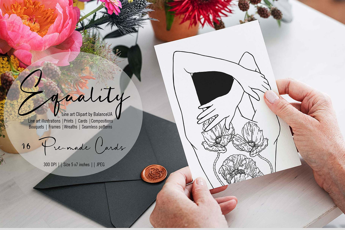 Flowers and People Lineart Clipart, a Person Illustration by BalanceUA (Photo 3 of 12)