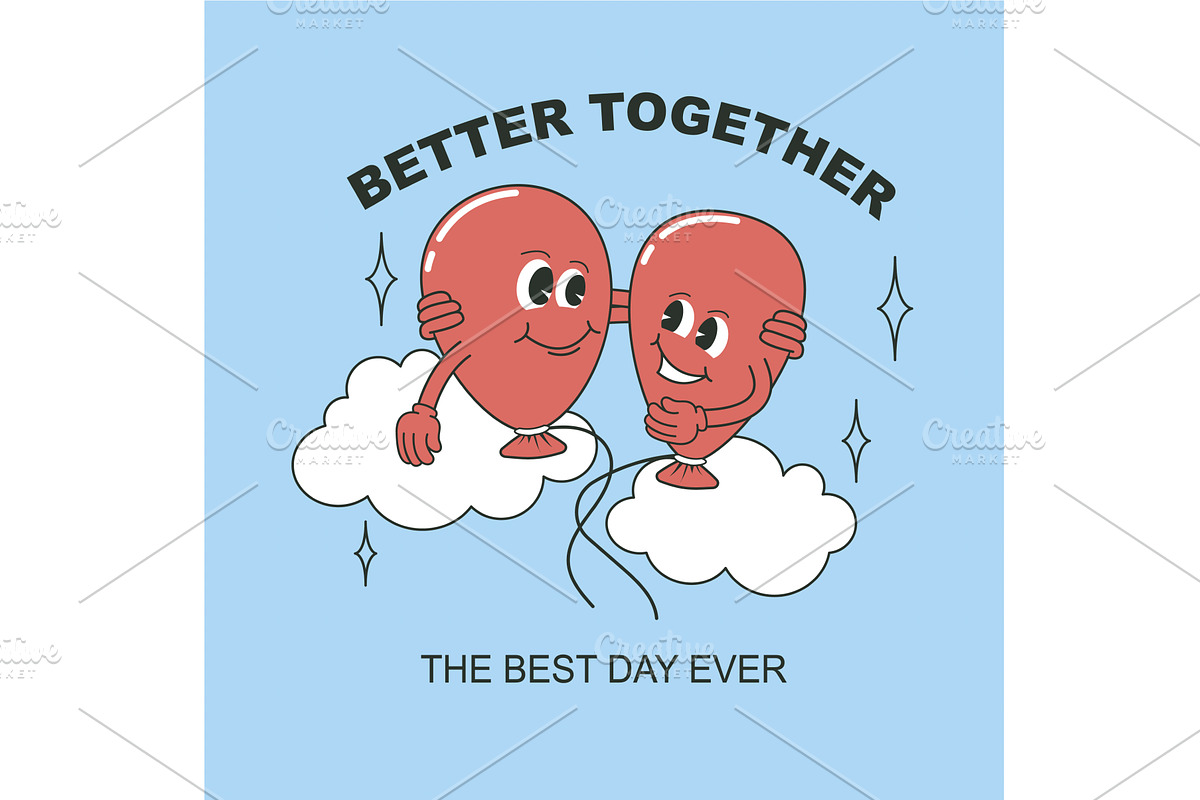Two hot air balloons in the clouds., an Illustration by Vector graphics
