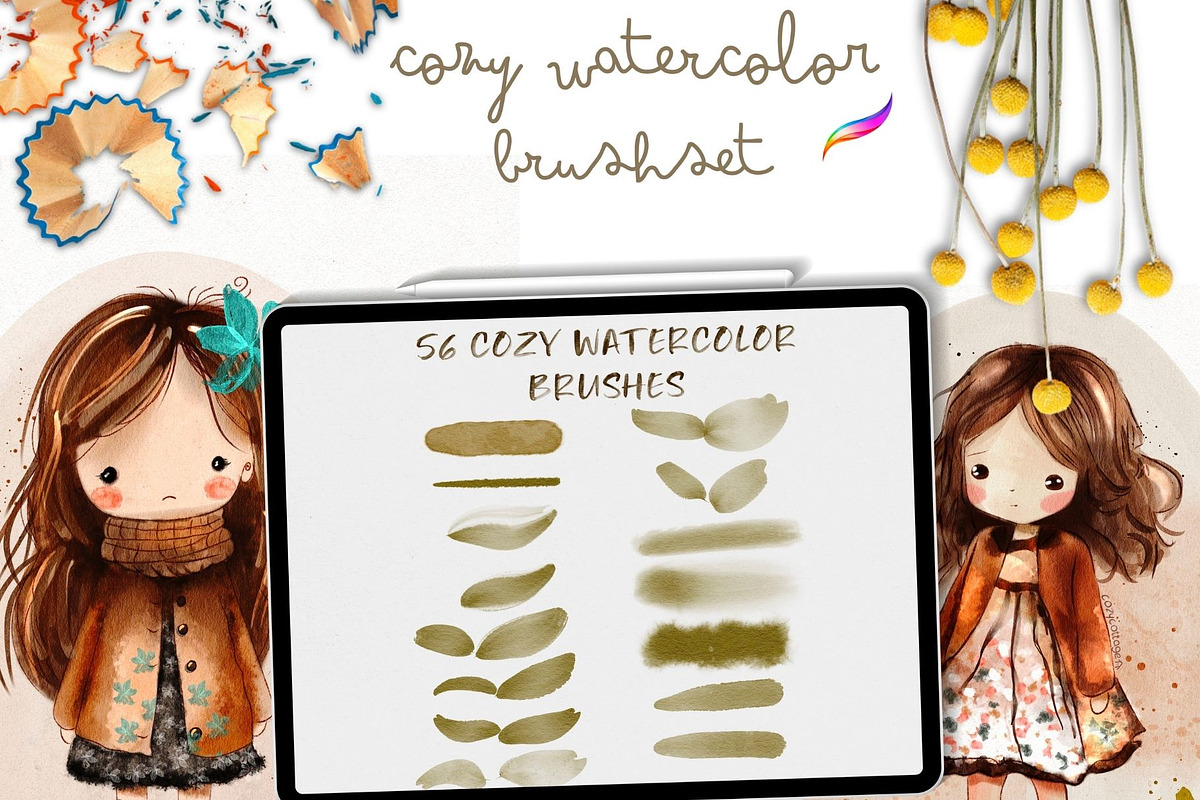 87 COZY PROCREATE WATERCOLOR BRUSHES, a Brush Add-On by Warm Cozy Cottage (Photo 10 of 13)