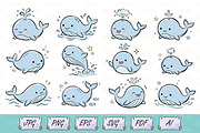 Cute Whale Cartoon Doodle Set svg, an Animal Illustration by Ghagra (Thumbnail 1 of 3)